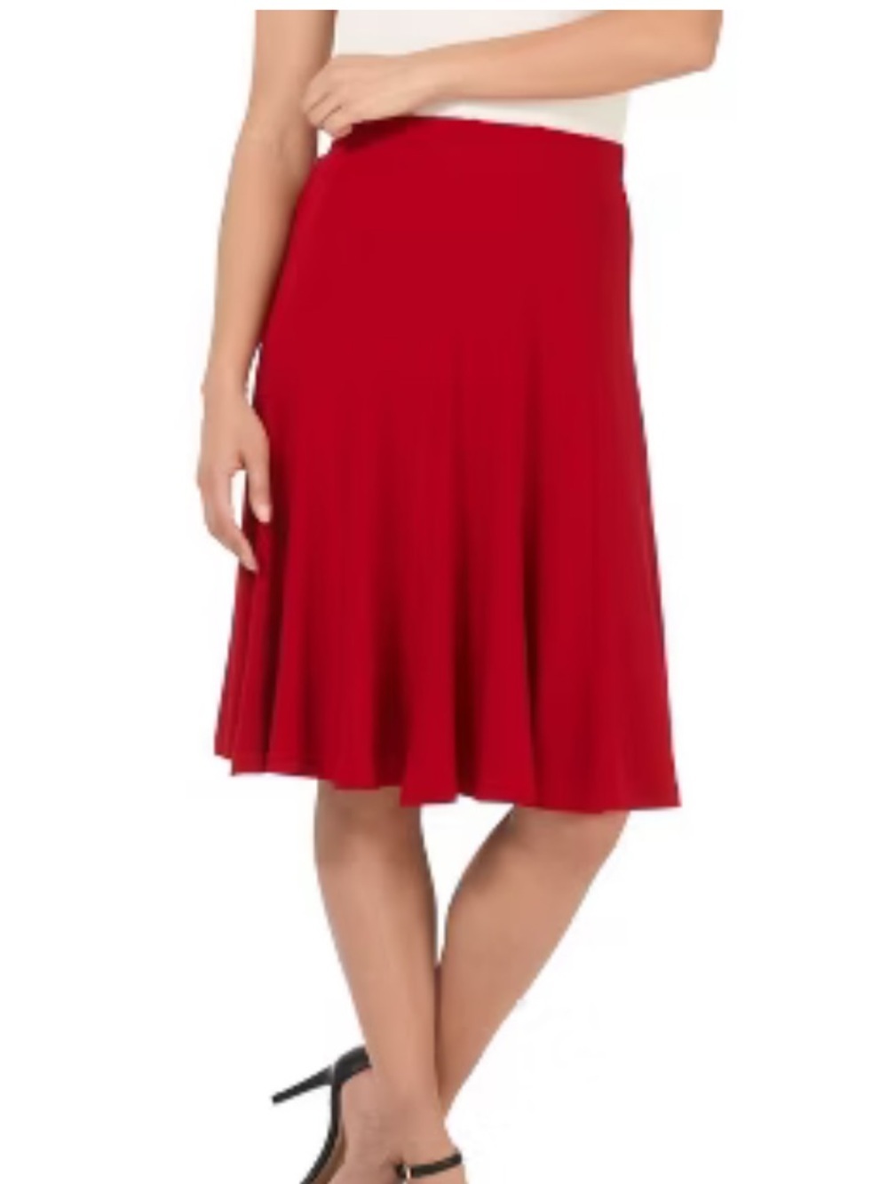 Faux Suede Elegant Red Circle Skirt for Women - Flared Knee-Length Skirt